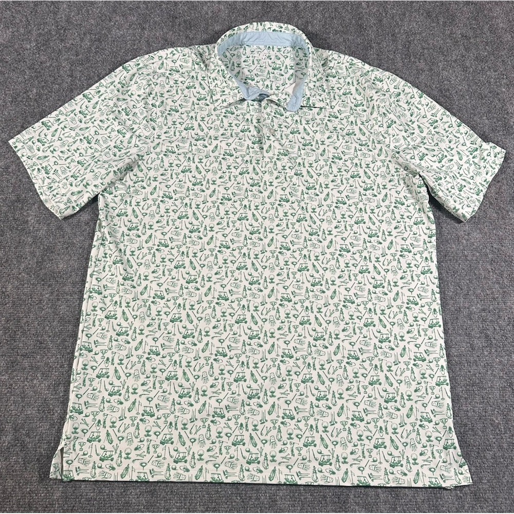 Southern Shirt Co Men's Large White Green Performance Polo Shirt Golf AOP
